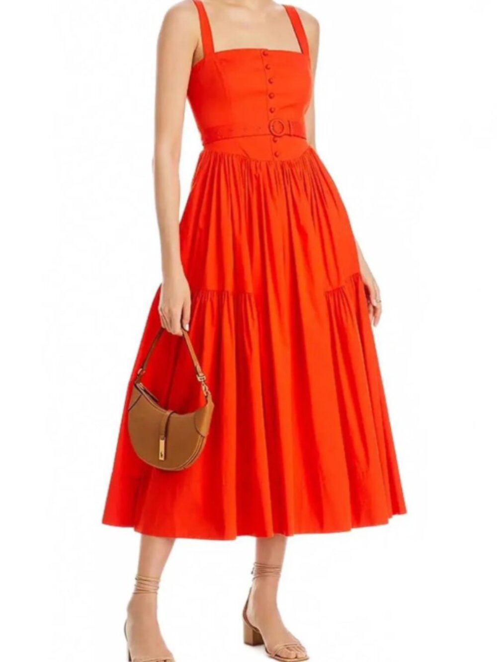 Cinq à Sept ZD24823044Z Amber Tiered Midi Dress Size 0/XS Deep Tangelo NWT
